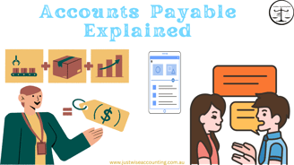 Accounts payable explained: A cartoon graphic illustrating the concept of accounts payable, featurin