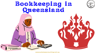 Bookkeeping in Queensland. A woman in a hijab writes in a notebook next to a calculator and a red cr