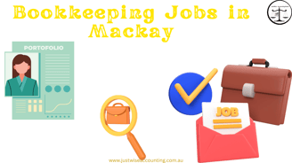 Bookkeeping jobs in Mackay, Australia. A portfolio, briefcase, magnifying glass, and job application