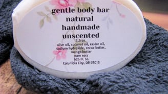 a soap bar with a label on it. Body handmade soap