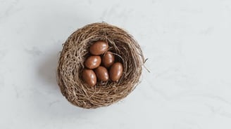 un nid avec des oeufs en chocolat dedans