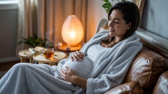 a pregnant woman wrapped in a blanket