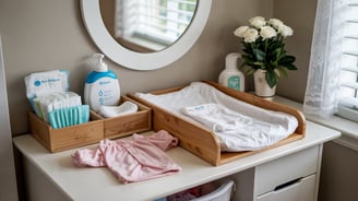 a dresser with a mirror and a baby's room