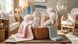 a basket of baby's first birthday gift basket