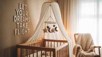a baby's room with a crib
