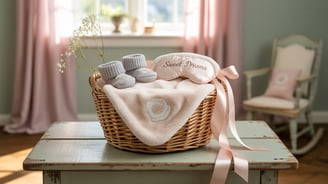 a basket with baby shoes and a baby booties