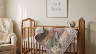 a baby's room with a crib and a teddy bear