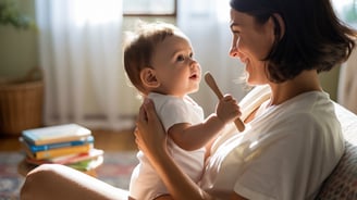 a woman holding a baby in her hands