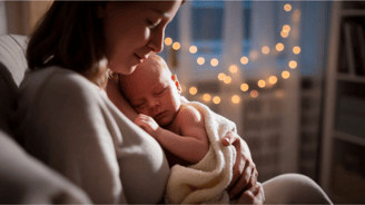 a woman holding a baby in her arms