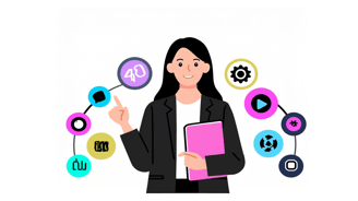 a woman holding a folder and pointing at a tablet