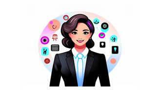 a woman in a suit and tie with a headset