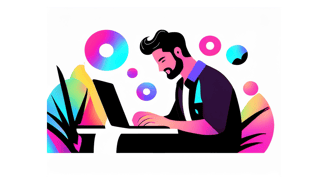 a man sitting at a laptop computer