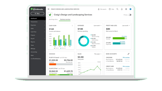 Quickbooks dashboard shows different aspects of quickbooks features in a nutshell