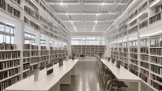 A warehouse with tall, orange metal shelving units filled with pallets wrapped in plastic. The floor is concrete, and overhead industrial lighting illuminates the space. The shelving reaches up to the ceiling, maximizing storage capacity with numerous boxes and items stacked neatly.