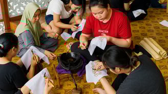 a group of people sitting on the floor
