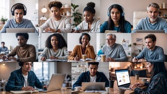individuals using e-learning platforms on their devices.