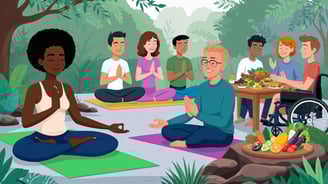 Depict individuals engaging in activities like yoga, meditation, or healthy eating.
