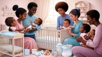 parents interacting with their babies, nursery setups, or essential baby products.​