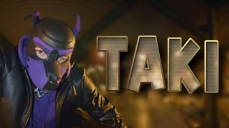 Man in pup hood with name header: TAKI
