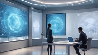 a man and woman in a room with a laptop