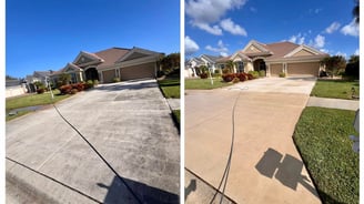 A driveway before cleaning, and after cleaning.