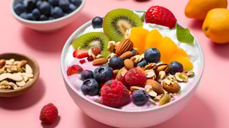 a bowl of yogurt with fruit and nuts