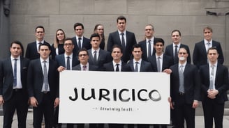 A group of people dressed in formal attire are standing in front of a real estate office. The storefront displays a large sign with an URL and various social media icons, and text in a foreign language. The group mostly consists of men in white shirts and dark trousers, standing in a straight line, with two women at either end of the row.