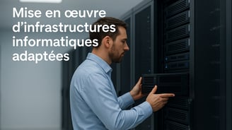 Technicien installant un serveur dans un datacenter moderne, illustrant la mise en œuvre HDS