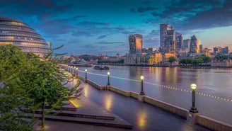 London cityscape with the Thames River and infamous dome building