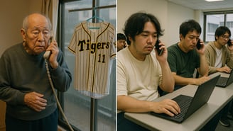 a man in a baseball uniform is talking on the phone