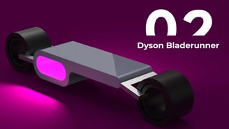 Concept render of the Dyson Bladerunner hoverboard with illuminated core and futuristic design.