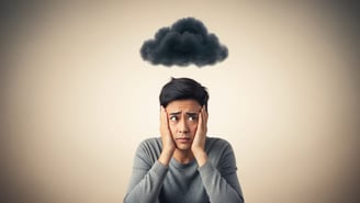 a man under a dark cloud of anxiety