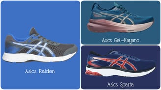 a series of four different types of running shoes by Asics