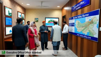 a group of people standing around a map of a map