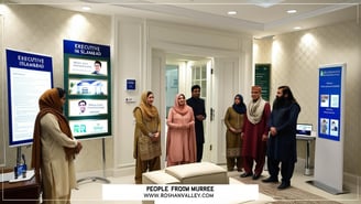 a group of people standing around a poster board