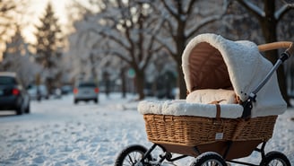 a baby carriage in the snow