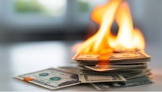 pile of money burning due to inflation