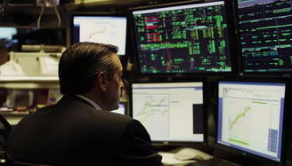 broker looking at investing charts and data