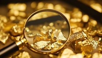 fake gold under a magnifying glass