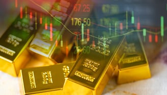 gold bars with candlesticks combine for investing
