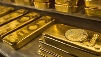 very high quality gold bars on a shelf