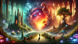 Un explorateur en reality shifting ou autohypnose avance vers un portail vers un autre univers