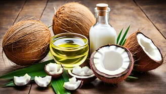 coconut oil in a bottle and coconut oil in a glass
