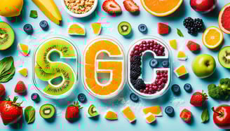 a variety of fruits and vegetables with the word sgg on it
