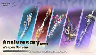 Wuthering Waves Anniversary Weapon Convene Phase II showcasing 5-star weapons