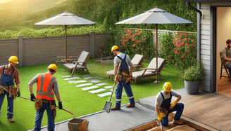 Professional crew building a 12x12 deck; wood deck lifespan 10–15 years