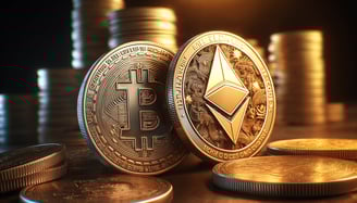 Pièces Bitcoin et Ethereum.