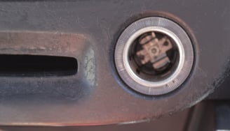 a close up of a car's front end of a car