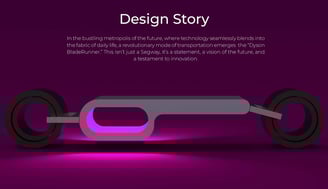 Side view render of Dyson Bladerunner showing minimalist shape and glowing pink light core.