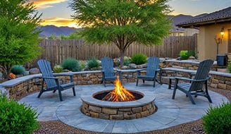 fire pit installed in Danville with natural stone finishes for outdoor entertainment